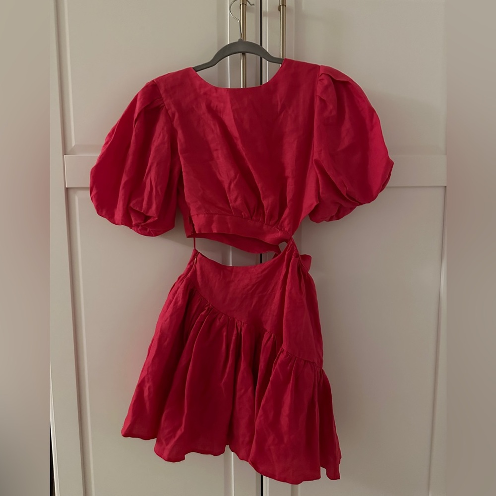 Bardot puff sleeve linen mini dress - Picture 2 of 3